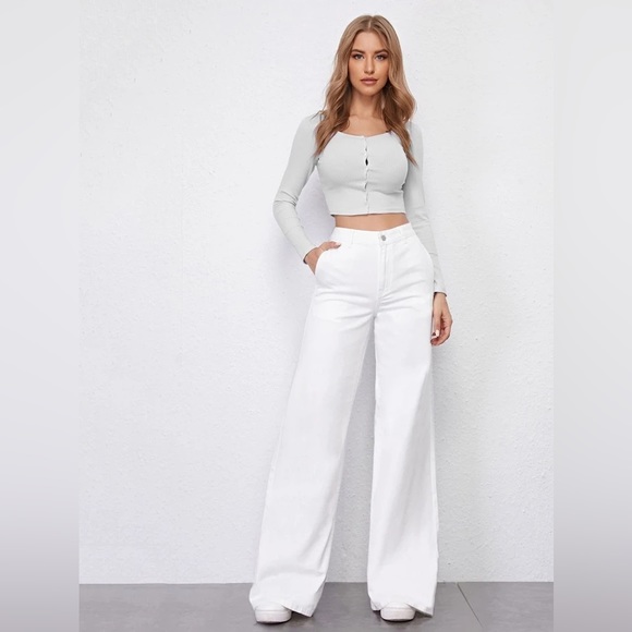Shein High Waist White Wide Leg Palazzo Pants Size 28 - Picture 9 of 12